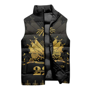 Ayiti 222nd Independence Day Anniversary Sleeveless Puffer Jacket Haiti Gold VeVe Pattern - African Pride