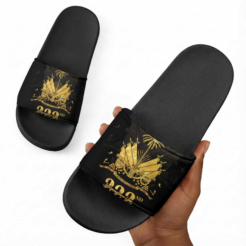 Ayiti 222nd Independence Day Anniversary Slide Sandals Haiti Gold VeVe Pattern - African Pride