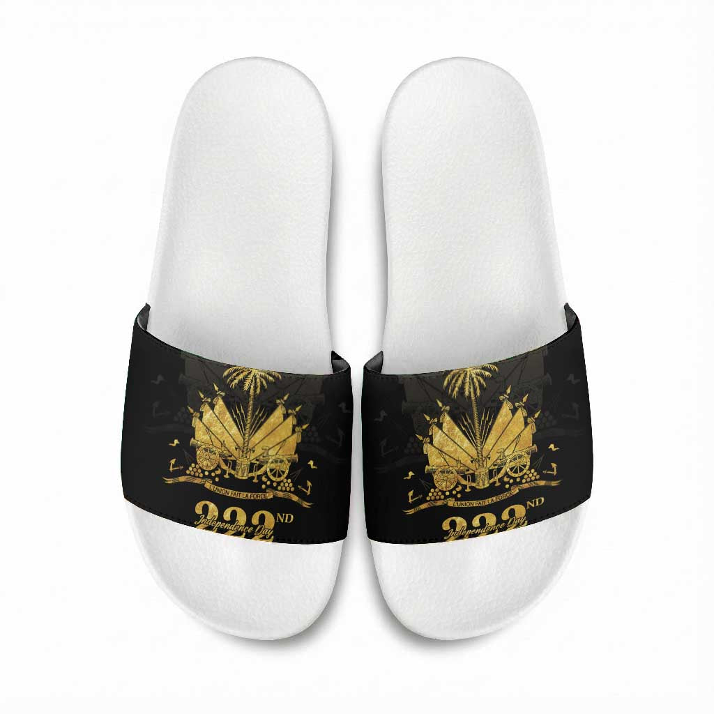 Ayiti 222nd Independence Day Anniversary Slide Sandals Haiti Gold VeVe Pattern - African Pride