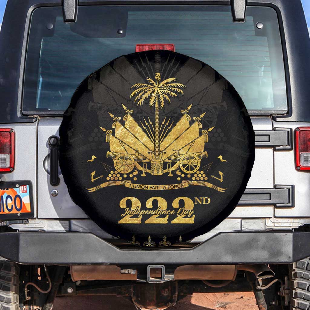 Ayiti 222nd Independence Day Anniversary Spare Tire Cover Haiti Gold VeVe Pattern - African Pride