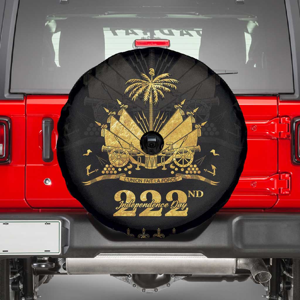 Ayiti 222nd Independence Day Anniversary Spare Tire Cover Haiti Gold VeVe Pattern - African Pride