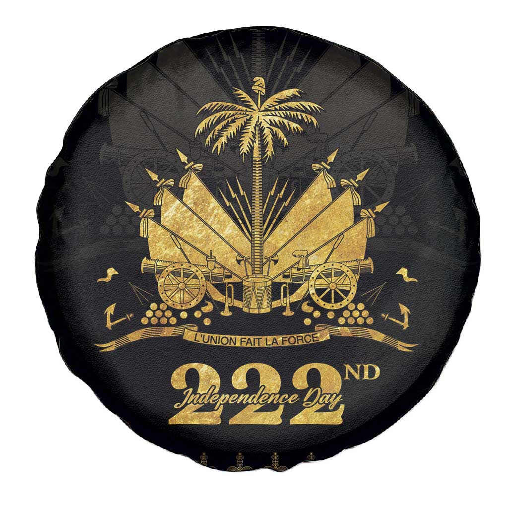 Ayiti 222nd Independence Day Anniversary Spare Tire Cover Haiti Gold VeVe Pattern - African Pride