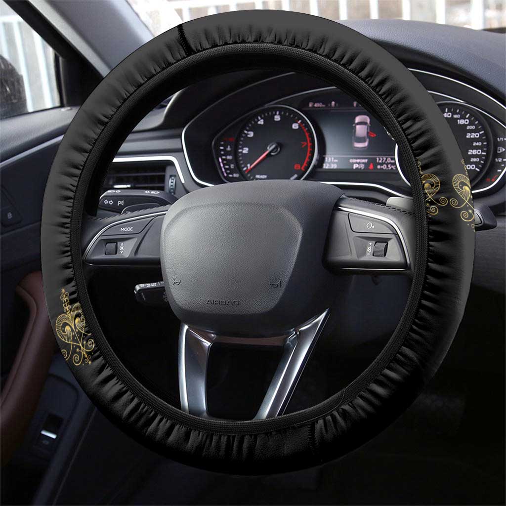 Ayiti 222nd Independence Day Anniversary Steering Wheel Cover Haiti Gold VeVe Pattern - African Pride