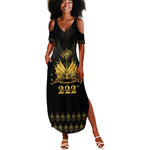 Ayiti 222nd Independence Day Anniversary Summer Maxi Dress Haiti Gold VeVe Pattern LT01