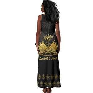 Ayiti 222nd Independence Day Anniversary Tank Maxi Dress Haiti Gold VeVe Pattern - African Pride