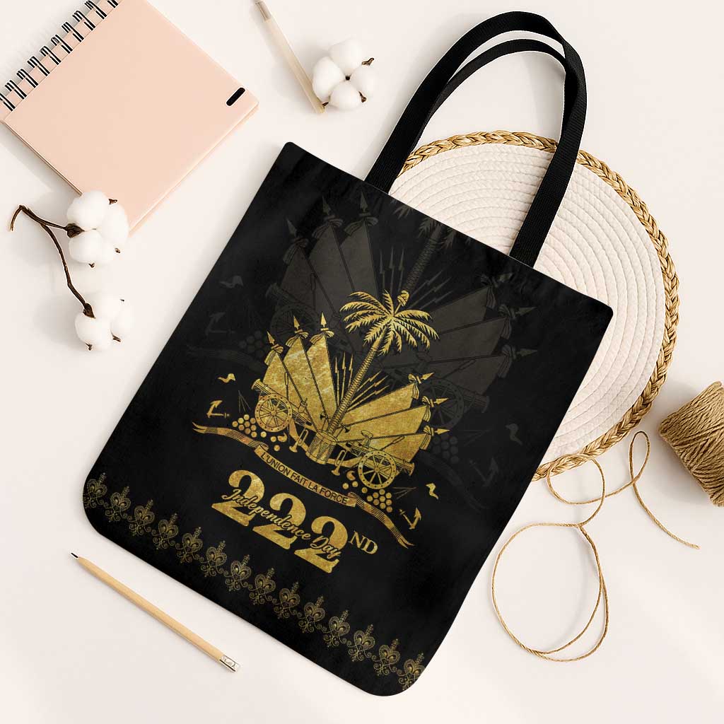 Ayiti 222nd Independence Day Anniversary Tote Bag Haiti Gold VeVe Pattern - African Pride