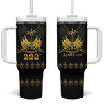 Ayiti 222nd Independence Day Anniversary Tumbler With Handle Haiti Gold VeVe Pattern - African Pride