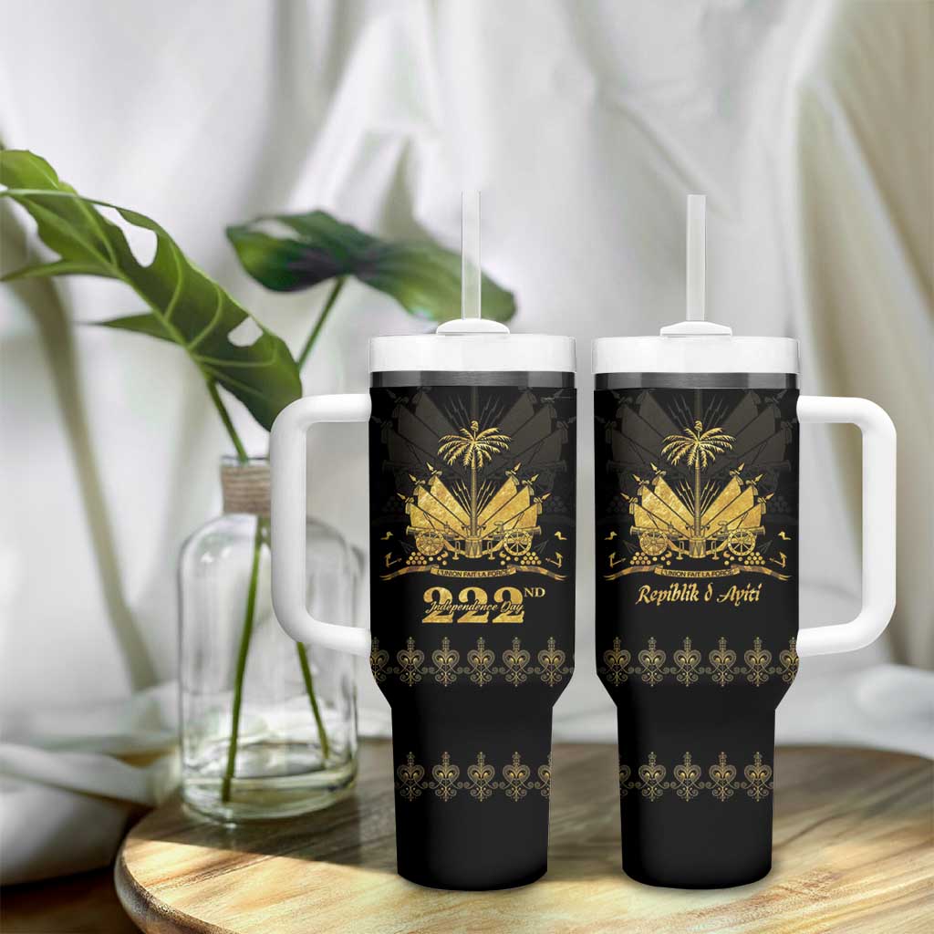 Ayiti 222nd Independence Day Anniversary Tumbler With Handle Haiti Gold VeVe Pattern - African Pride