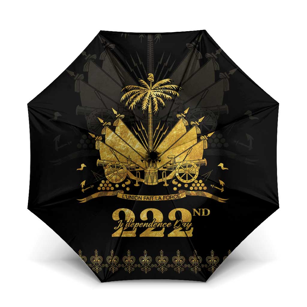 Ayiti 222nd Independence Day Anniversary Umbrella Haiti Gold VeVe Pattern - African Pride
