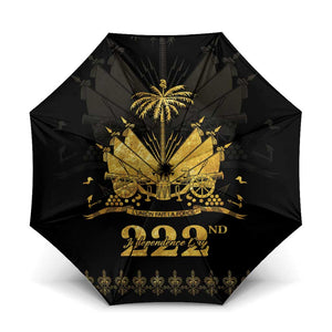 Ayiti 222nd Independence Day Anniversary Umbrella Haiti Gold VeVe Pattern - African Pride