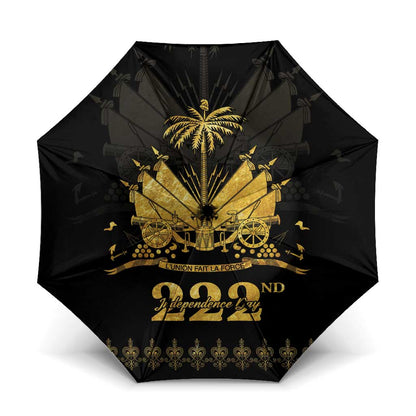Ayiti 222nd Independence Day Anniversary Umbrella Haiti Gold VeVe Pattern - African Pride
