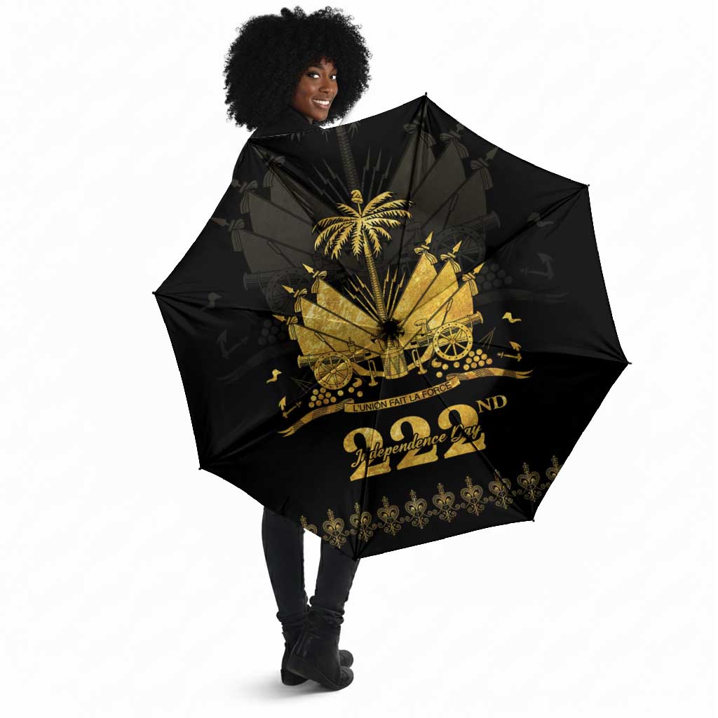 Ayiti 222nd Independence Day Anniversary Umbrella Haiti Gold VeVe Pattern - African Pride