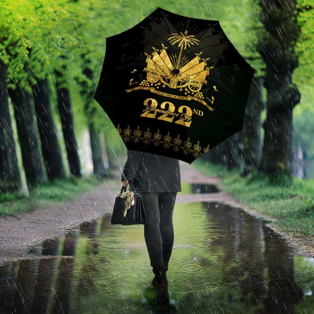 Ayiti 222nd Independence Day Anniversary Umbrella Haiti Gold VeVe Pattern - African Pride