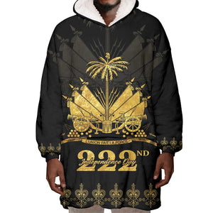 Ayiti 222nd Independence Day Anniversary Wearable Blanket Hoodie Haiti Gold VeVe Pattern - African Pride