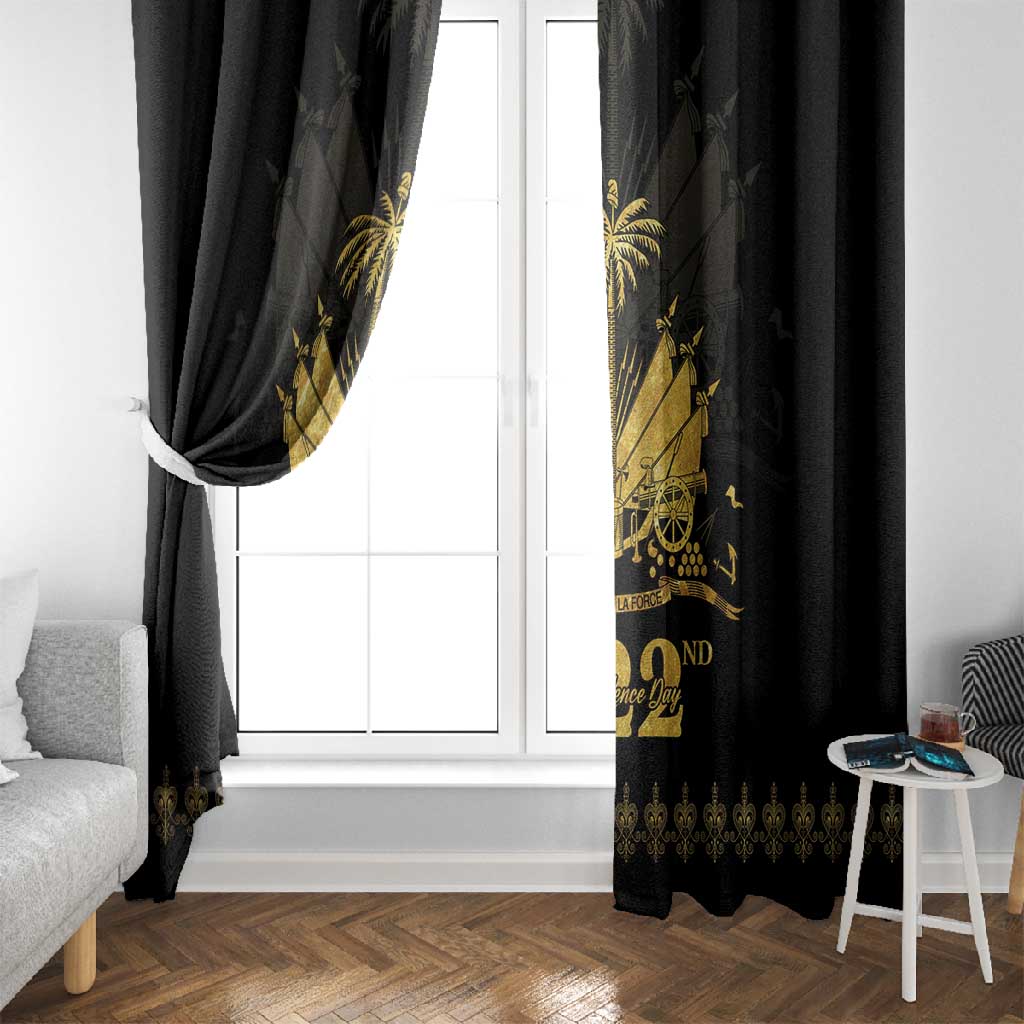 Ayiti 222nd Independence Day Anniversary Window Curtain Haiti Gold VeVe Pattern - African Pride