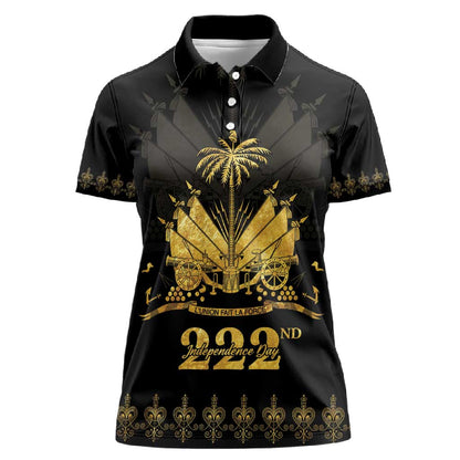 Ayiti 222nd Independence Day Anniversary Women Polo Shirt Haiti Gold VeVe Pattern LT01