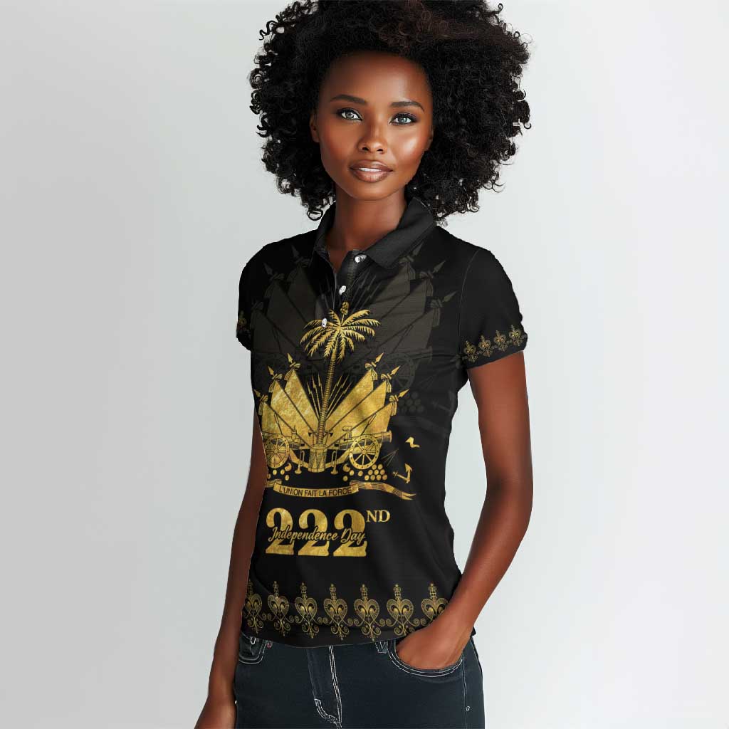 Ayiti 222nd Independence Day Anniversary Women Polo Shirt Haiti Gold VeVe Pattern LT01
