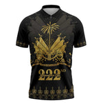 Ayiti 222nd Independence Day Anniversary Zipper Polo Shirt Haiti Gold VeVe Pattern - African Pride