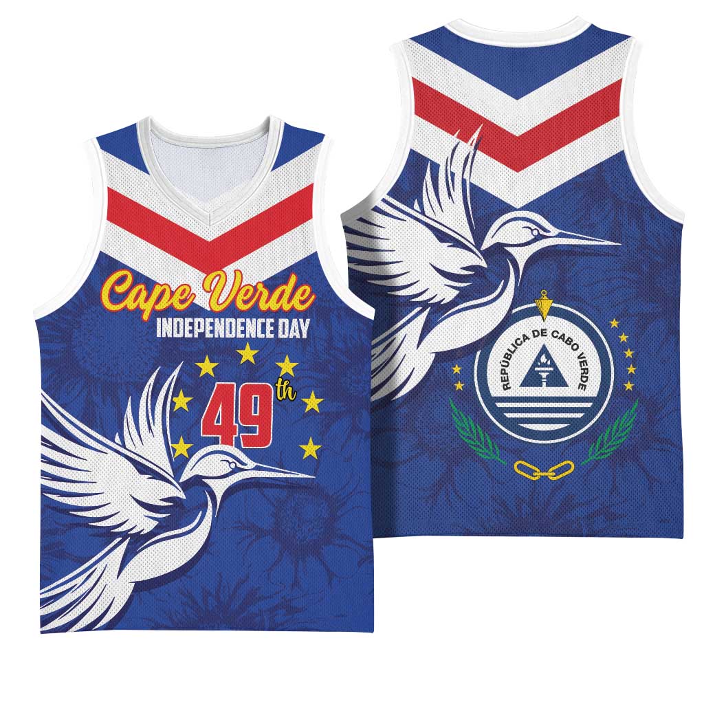Cape Verde Independence Day Basketball Jersey Gerbera Daisy Pattern LT01