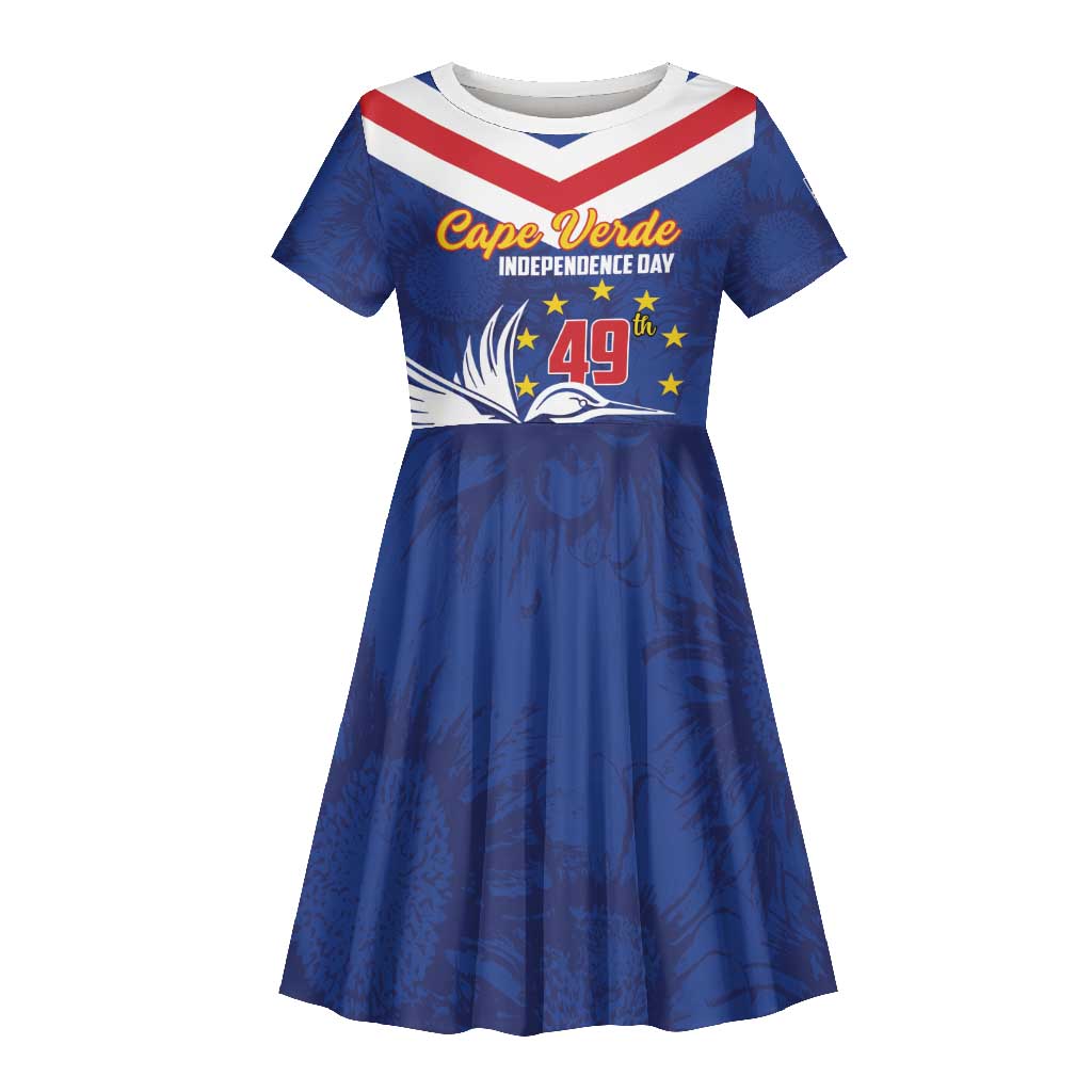 Cape Verde Independence Day Kid Short Sleeve Dress Gerbera Daisy Pattern