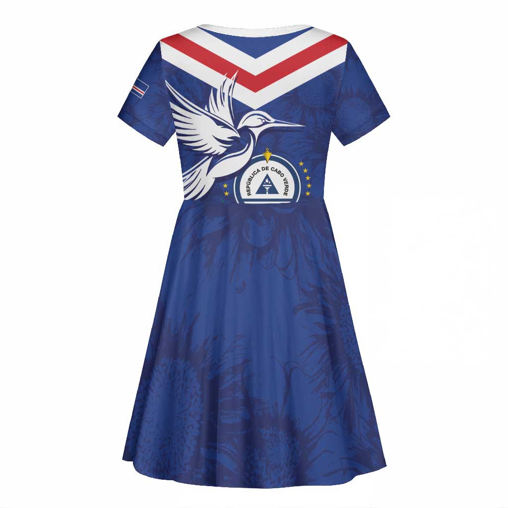 Cape Verde Independence Day Kid Short Sleeve Dress Gerbera Daisy Pattern