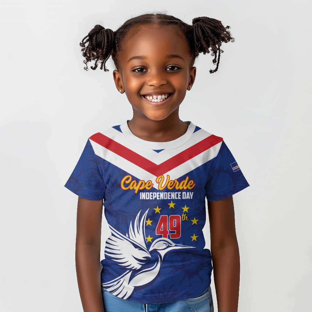 Cape Verde Independence Day Kid T shirt Gerbera Daisy Pattern