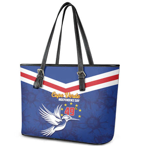 Cape Verde Independence Day Leather Tote Bag Gerbera Daisy Pattern