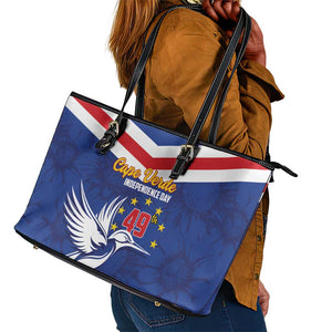 Cape Verde Independence Day Leather Tote Bag Gerbera Daisy Pattern