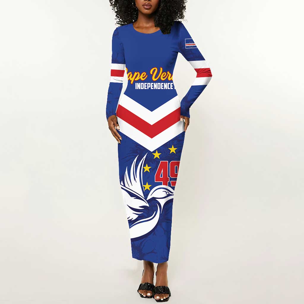 Cape Verde Independence Day Long Sleeve Bodycon Dress Gerbera Daisy Pattern