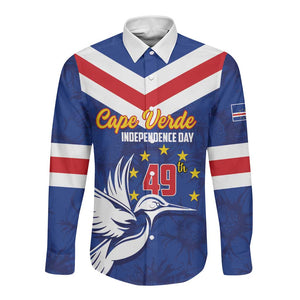 Cape Verde Independence Day Long Sleeve Button Shirt Gerbera Daisy Pattern