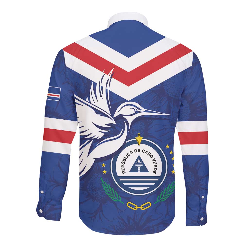 Cape Verde Independence Day Long Sleeve Button Shirt Gerbera Daisy Pattern