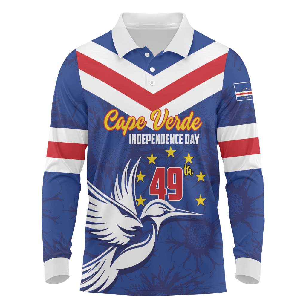 Cape Verde Independence Day Long Sleeve Polo Shirt Gerbera Daisy Pattern