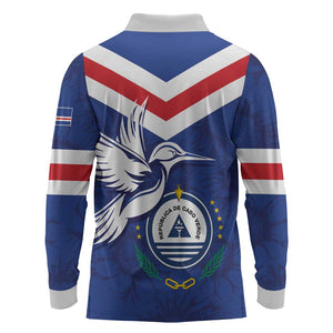 Cape Verde Independence Day Long Sleeve Polo Shirt Gerbera Daisy Pattern