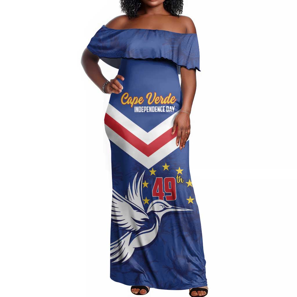 Cape Verde Independence Day Off Shoulder Maxi Dress Gerbera Daisy Pattern