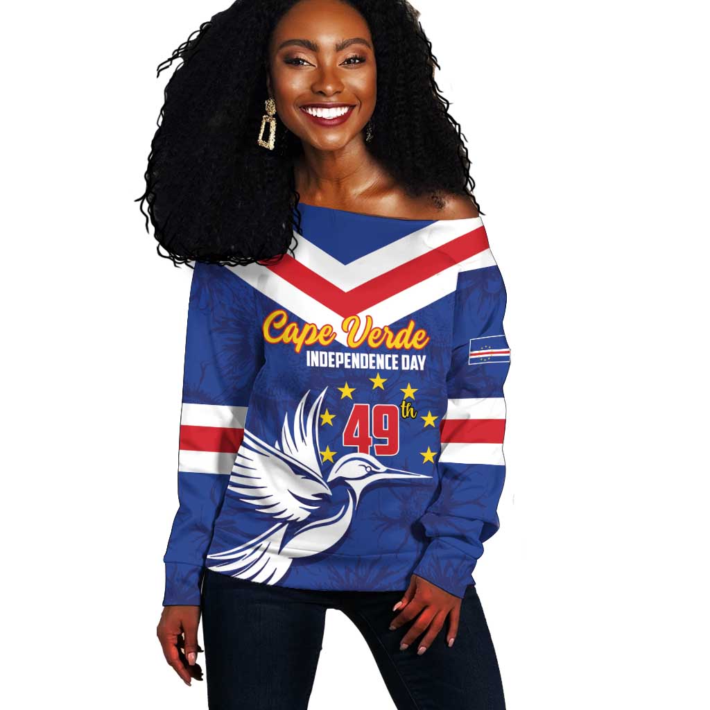 Cape Verde Independence Day Off Shoulder Sweater Gerbera Daisy Pattern