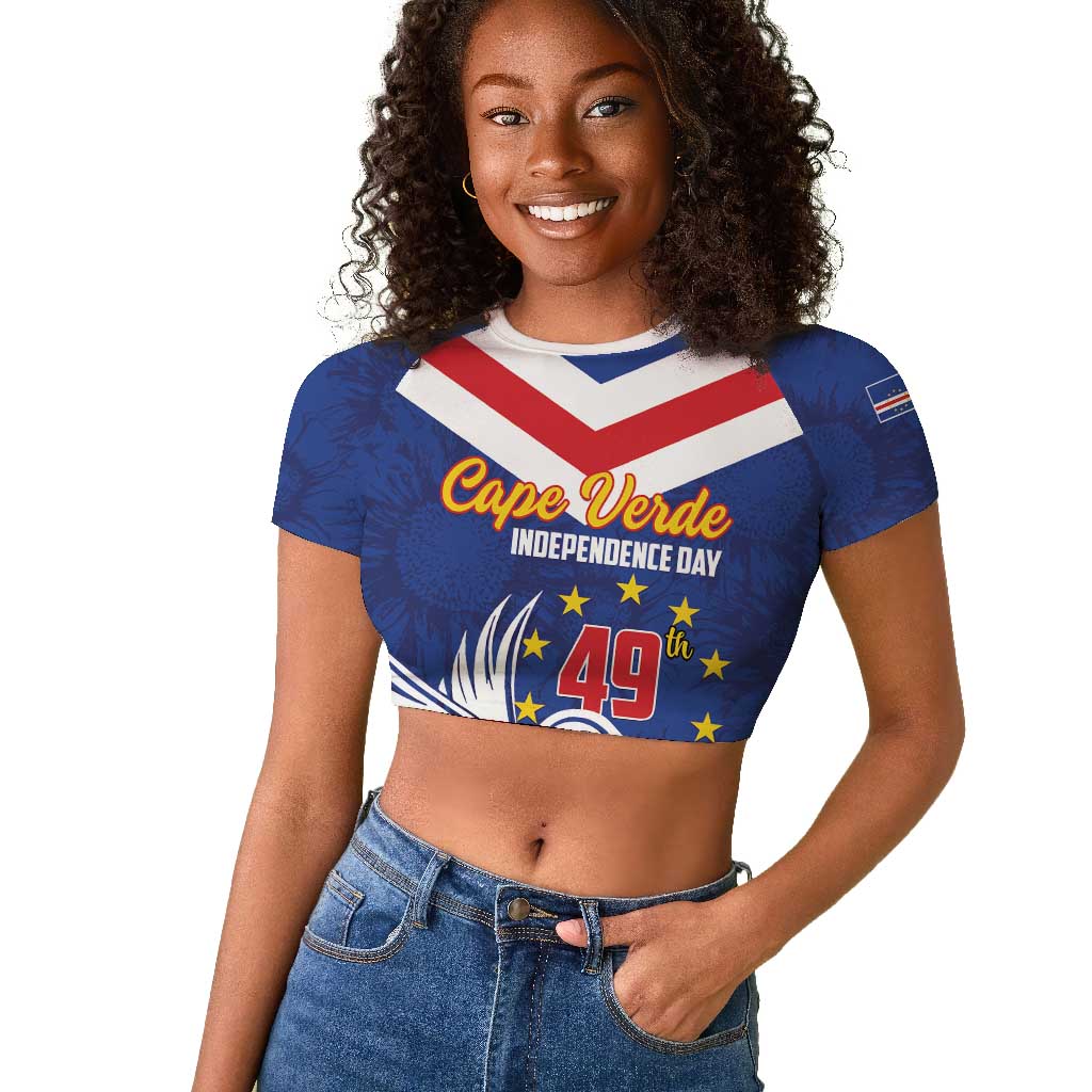 Cape Verde Independence Day Raglan Cropped T shirt Gerbera Daisy Pattern