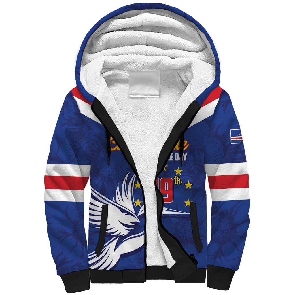 Cape Verde Independence Day Sherpa Hoodie Gerbera Daisy Pattern