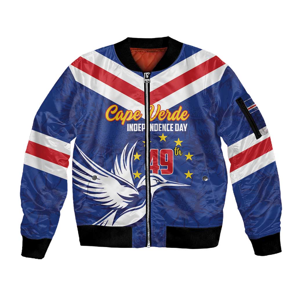 Cape Verde Independence Day Sleeve Zip Bomber Jacket Gerbera Daisy Pattern