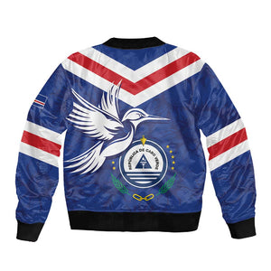 Cape Verde Independence Day Sleeve Zip Bomber Jacket Gerbera Daisy Pattern