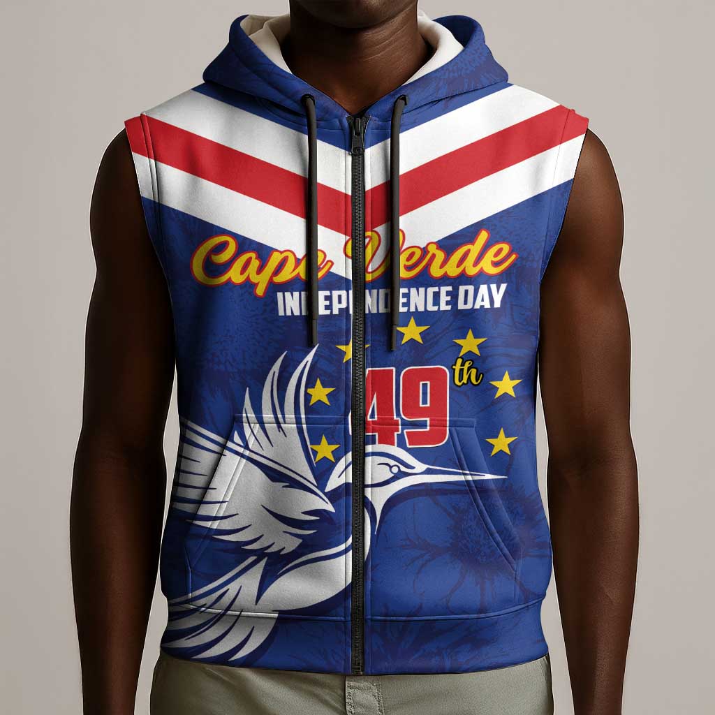 Cape Verde Independence Day Sleeveless Zip Hoodie Gerbera Daisy Pattern - African Pride