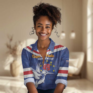 Cape Verde Independence Day Women Casual Shirt Gerbera Daisy Pattern