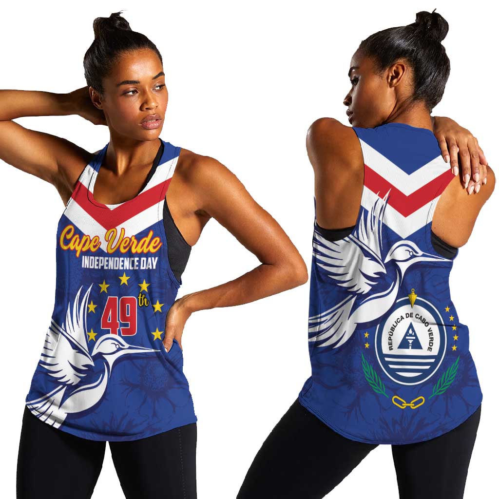 Cape Verde Independence Day Women Racerback Tank Gerbera Daisy Pattern