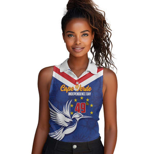 Cape Verde Independence Day Women Sleeveless Polo Shirt Gerbera Daisy Pattern