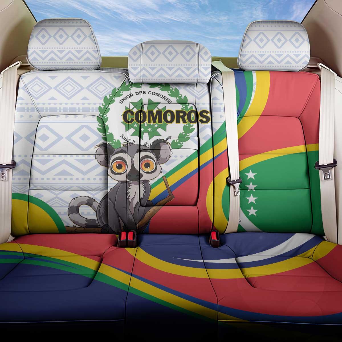 Comoros Back Car Seat Cover 1975 Komori Mongoose Lemur African Pattern