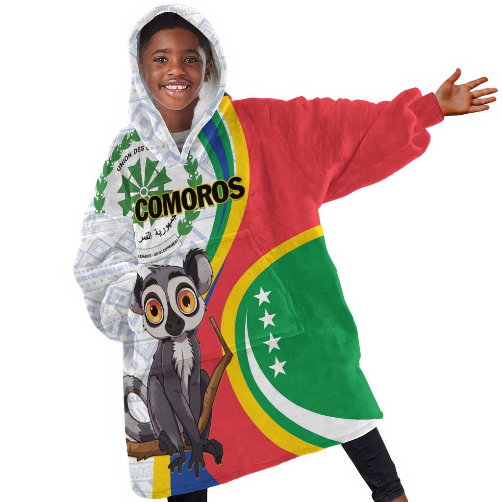 Comoros KId Wearable Blanket Hoodie 1975 Komori Mongoose Lemur African Pattern