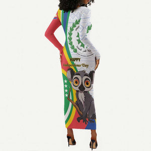 Comoros Long Sleeve Bodycon Dress 1975 Komori Mongoose Lemur African Pattern