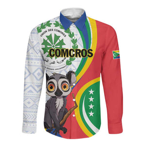 Comoros Long Sleeve Button Shirt 1975 Komori Mongoose Lemur African Pattern