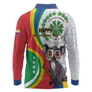 Comoros Long Sleeve Polo Shirt 1975 Komori Mongoose Lemur African Pattern