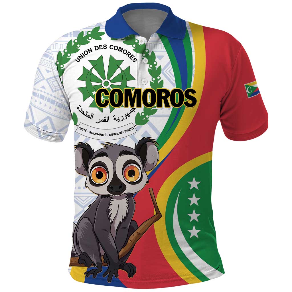 Comoros Polo Shirt 1975 Komori Mongoose Lemur African Pattern