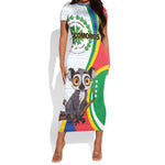 Comoros Short Sleeve Bodycon Dress 1975 Komori Mongoose Lemur African Pattern LT01